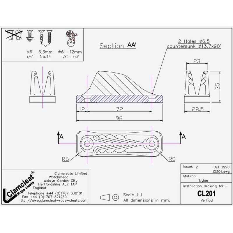 Chargez l&#39;image dans la visionneuse de la galerie, ClamCleat® Nylon Noir ø6 à 12mm
