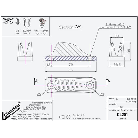 Clam-Cleat Nylon Schwarz CL 201