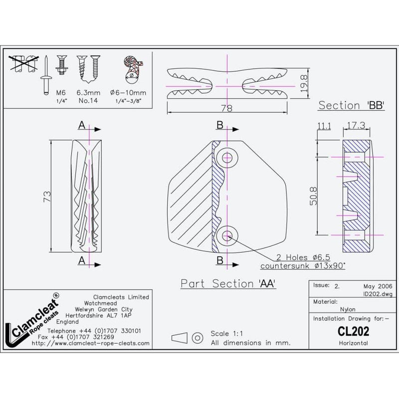 Chargez l&#39;image dans la visionneuse de la galerie, ClamCleat® Nylon Noir Double Horizontal ø6 à 10mm
