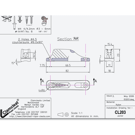 ClamCleat® Nylon Junior ø3 à 6mm