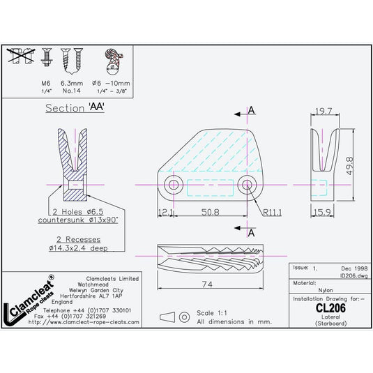 Flat Clam-Cleat CL206