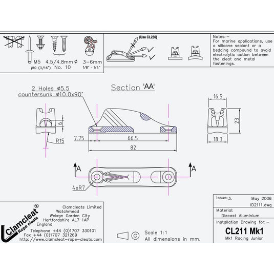 ClamCleat® Alu Junior Racing Mk1 ø3 à 6mm