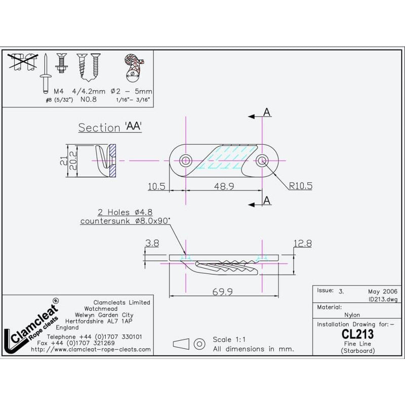 Chargez l&#39;image dans la visionneuse de la galerie, ClamCleat® Nylon Latéral Tribord ø2 à 5mm
