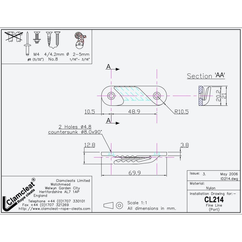 Chargez l&#39;image dans la visionneuse de la galerie, ClamCleat® Nylon Latéral Babord ø2 à 5mm
