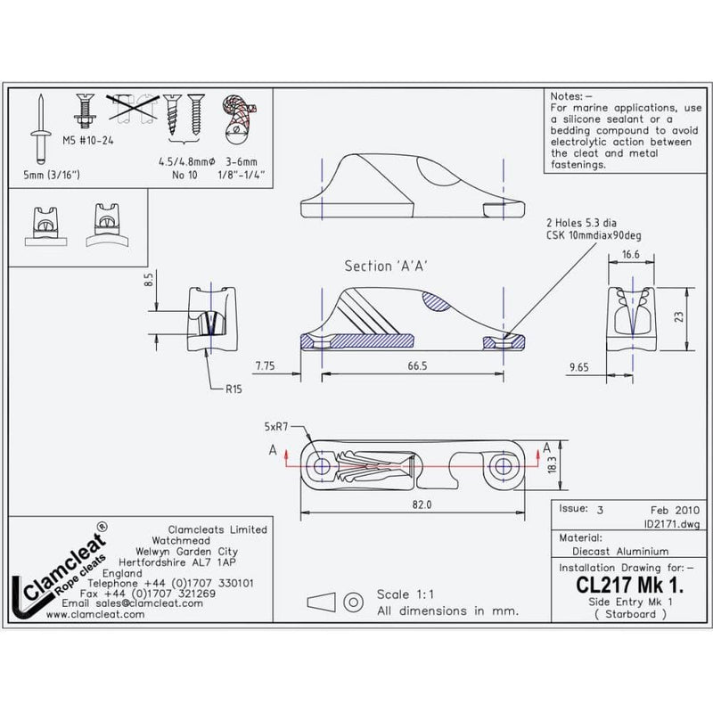 Chargez l&#39;image dans la visionneuse de la galerie, ClamCleat® Alu Ouvert Tribord ø3 à 6mm
