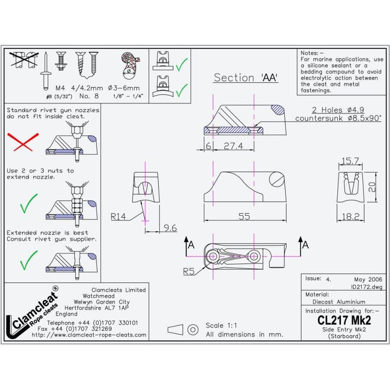 Chargez l&#39;image dans la visionneuse de la galerie, ClamCleat® Alu Ouvert Tribord court ø3 à 6mm
