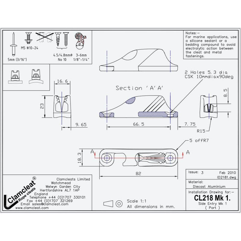 Chargez l&#39;image dans la visionneuse de la galerie, ClamCleat® Alu Ouvert Babord ø3 à 6mm
