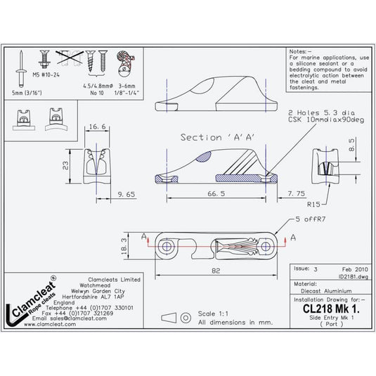 Clam-Cleat open Alu port side