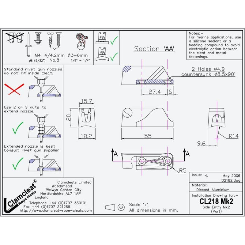 Chargez l&#39;image dans la visionneuse de la galerie, ClamCleat® Alu Ouvert Babord court ø3 à 6mm
