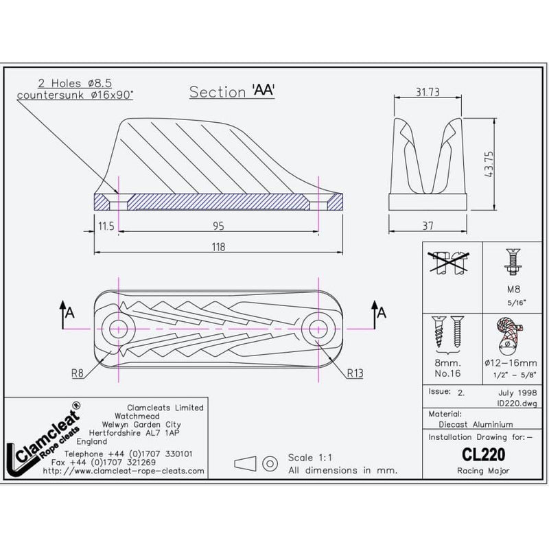 Load image into Gallery viewer, Clam-Cleat open 16mm Alu
