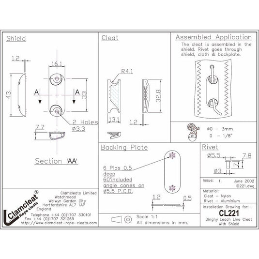 ClamCleat® Nerf de Chute Voile ø1 à 3mm