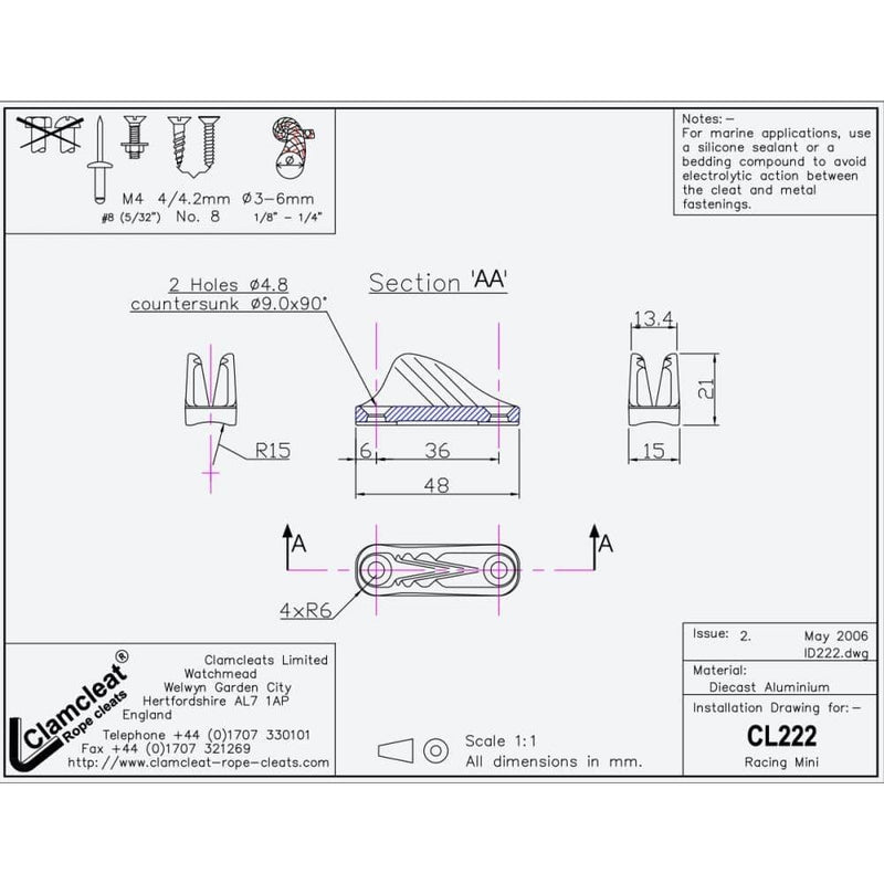 Chargez l&#39;image dans la visionneuse de la galerie, ClamCleat® Alu Ouvert Racing Mini ø3 à 6mm
