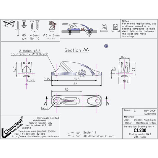 ClamCleat® Alu Junior Racing Mk1 avec Réa bas ø3 à 6mm