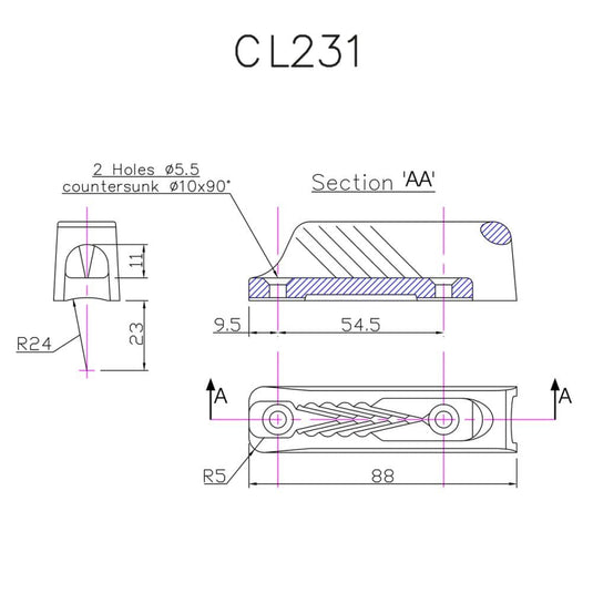 Clam-Cleat 8 mm offenes Nylon