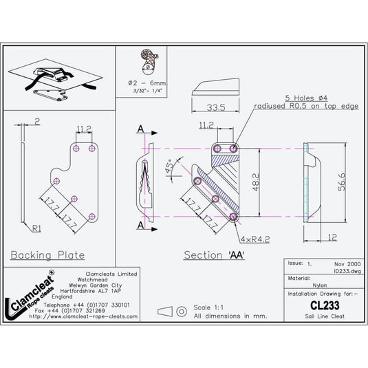 ClamCleat® Nerf de Chute Voile ø2 à 6mm