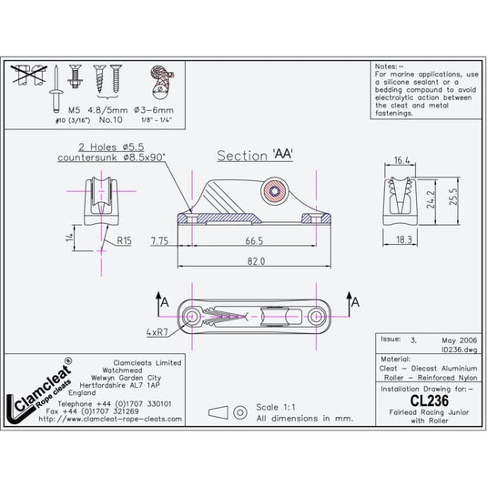 ClamCleat® Alu Junior Racing Mk1 avec Réa haut ø3 à 6mm