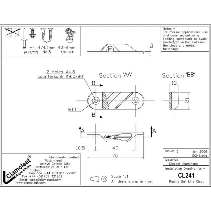 Chargez l&#39;image dans la visionneuse de la galerie, ClamCleat® Nerf de Chute Voile Alu Babord ø3 à 6mm
