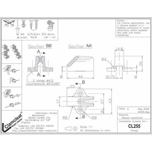 Clam-Cleat Omega 3-6mm