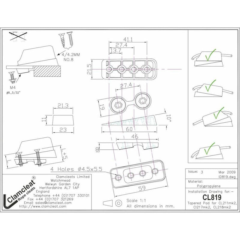 Laden Sie das Bild in Galerie -Viewer, Schrägkeil für Clam-Cleat CL211Mk2/CL217Mk2/CL218Mk2/CL272
