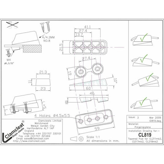 Inclined Wedge for Clam-Cleat CL211Mk2/CL217Mk2/CL218Mk2/CL272