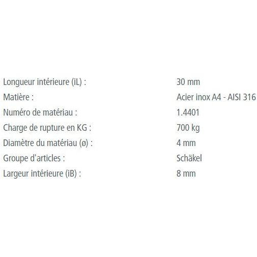 Gerader, langer Vollschäkel aus A4-Edelstahl