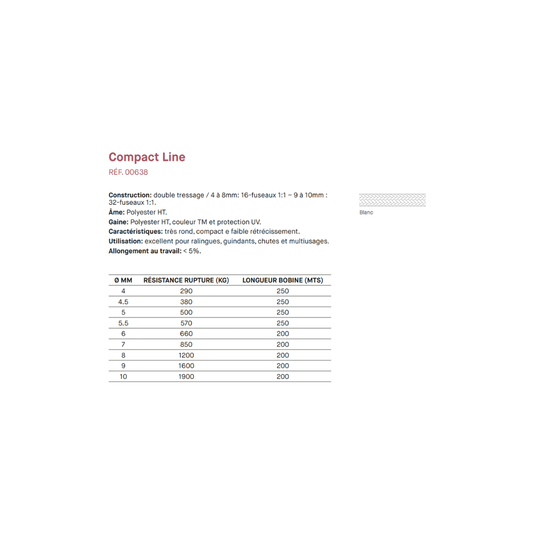 Compact Line Polyester sailmaking rope Ø8 - White